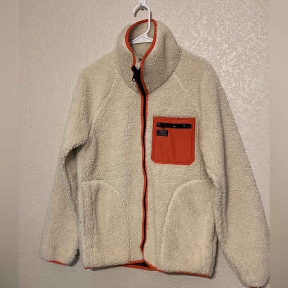 Abercrombie & Fitch Cream and Orange Fleece Sherpa Jacket, size small - Picture 4 of 7